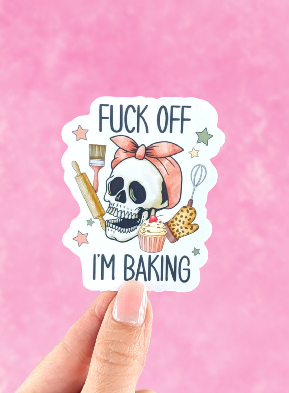 Fuck off I'm baking, sarcasm stickers for kitchenaid mixer, funny stickers adult, baking lover gift, rude stickers for laptop, skeleton art