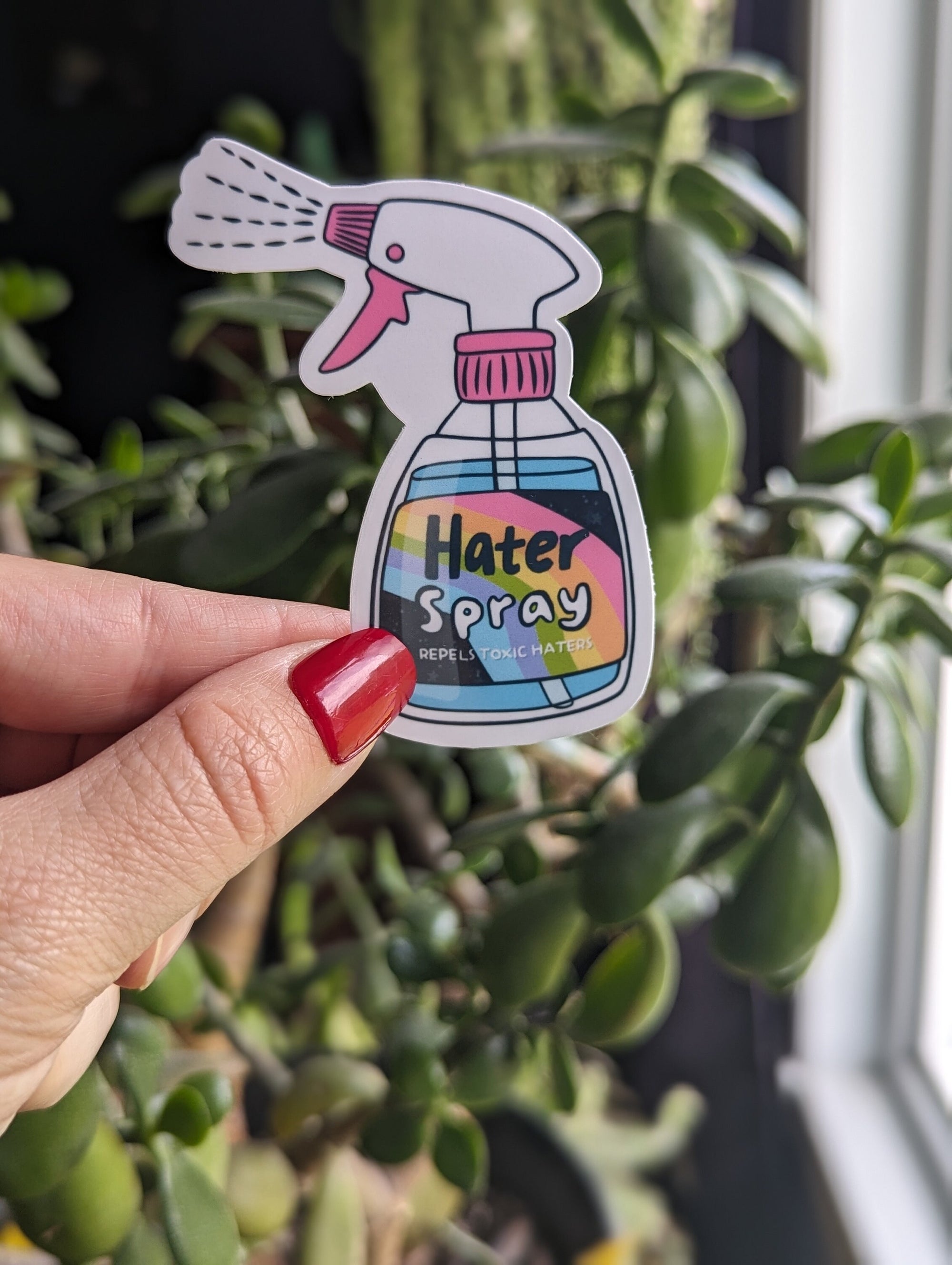 Hater repellent spray, snarky sticker for water bottle, motivational gifts for best friend, colourful stickers for kindle, self care sticker