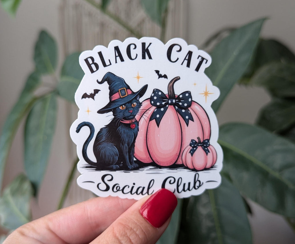 Black cat social club, Halloween stickers for kindle, black cat lover, cat gifts for cat lovers, spooky season stickers for her, witchy gift