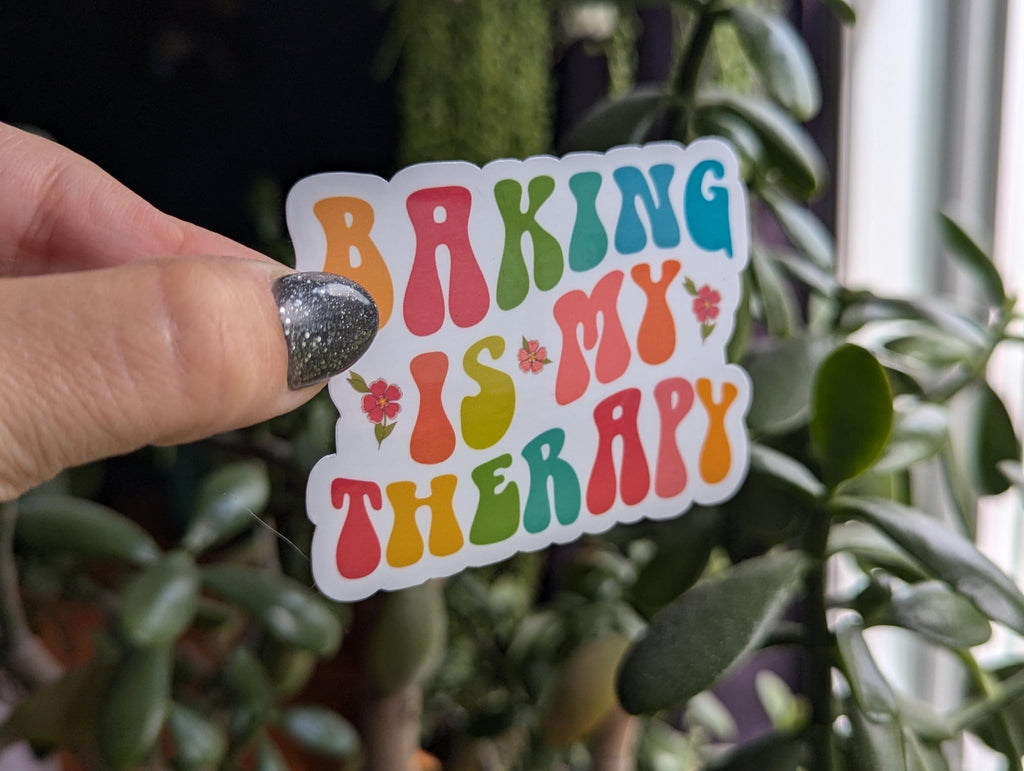 Baking is my therapy, baking lover gift, bake sticker for laptop, small gift for cook, bakery stickers, aesthetic stickers for water bottle