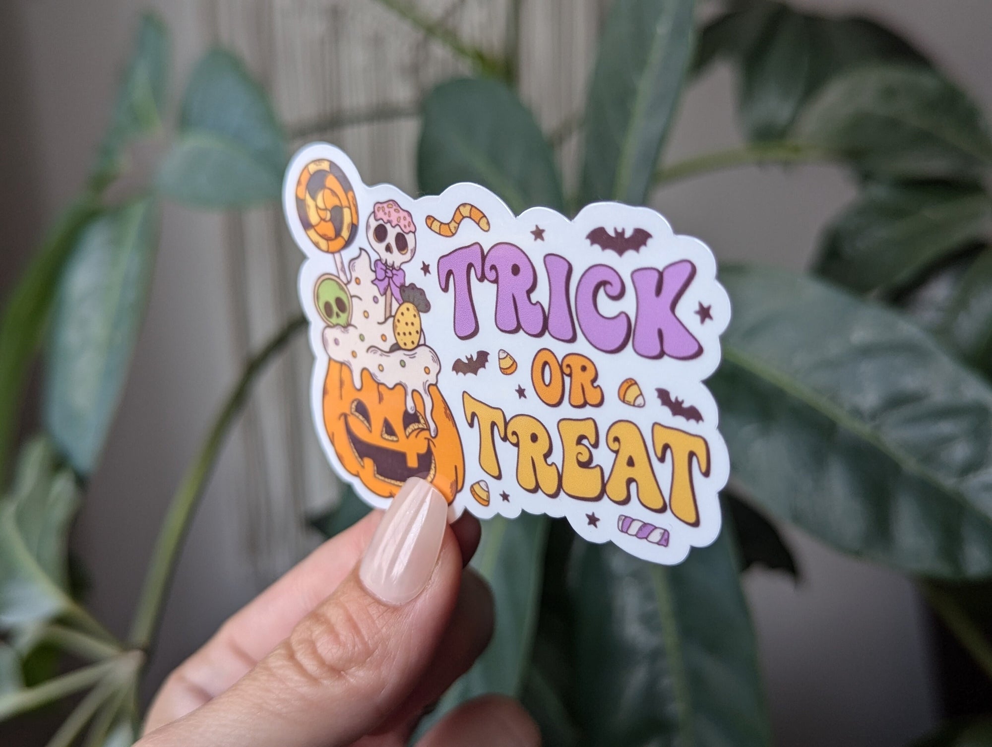 Trick or treat sticker for kids school, Halloween stickers for water bottle, spooky season gift for niece, fall theamed gifts for daughter