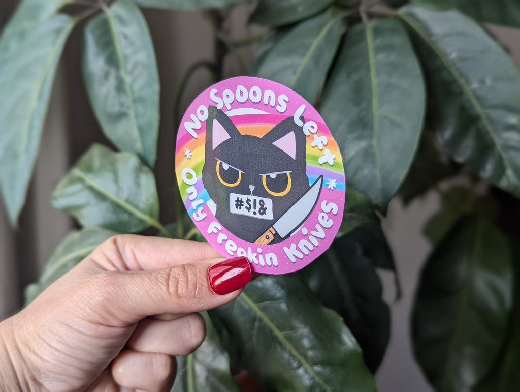 No spoons left, mental health stickers for hydroflask funny, spoonie stickers for kindle, invisible illness sticker for her, small gift for