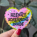 Silently screaming inside, mental health awareness sticker for laptop, funny mental health gift, depression sticker, colourful stickers for
