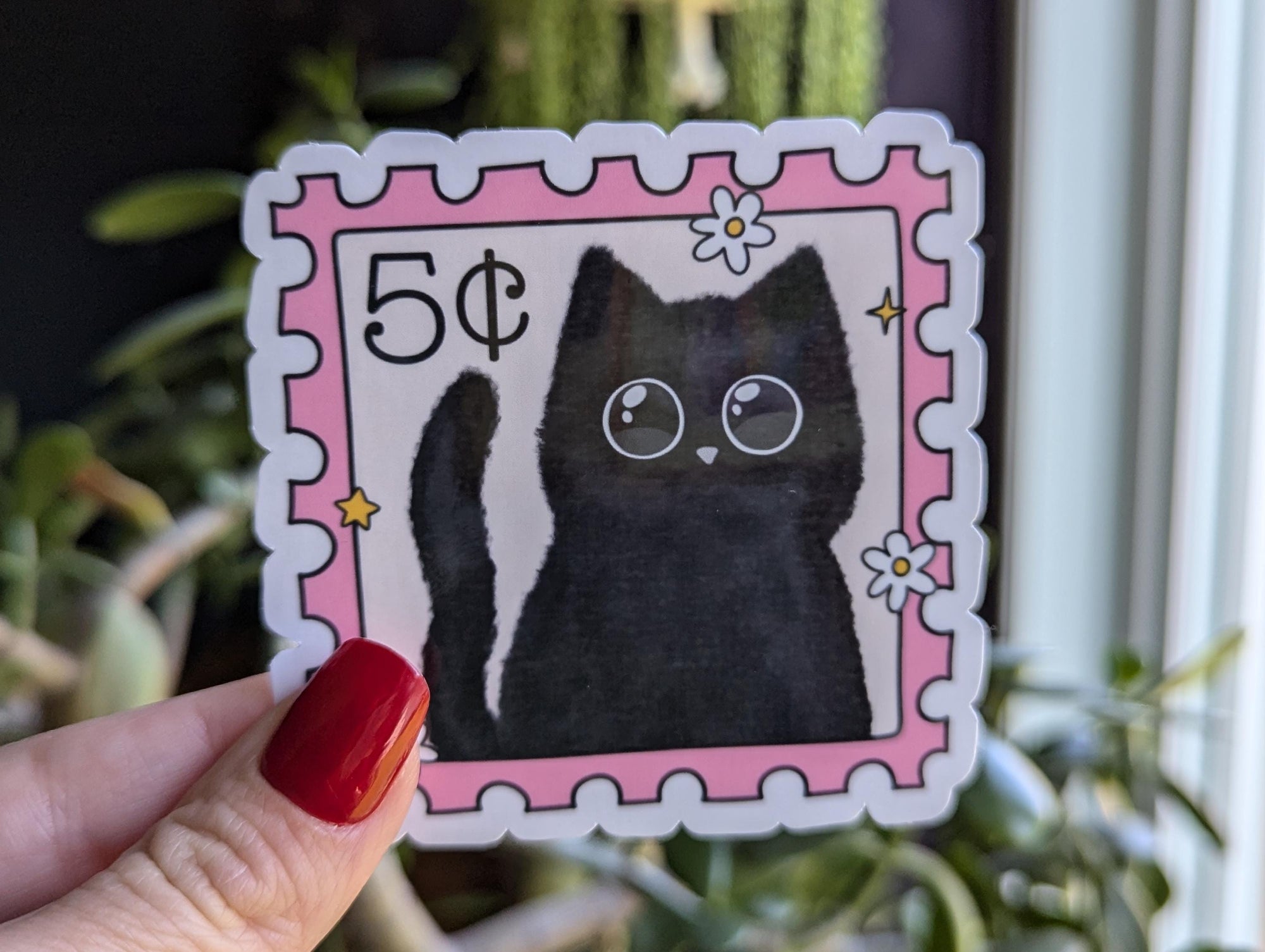 Cute Black Cat Stamp Vinyl Sticker