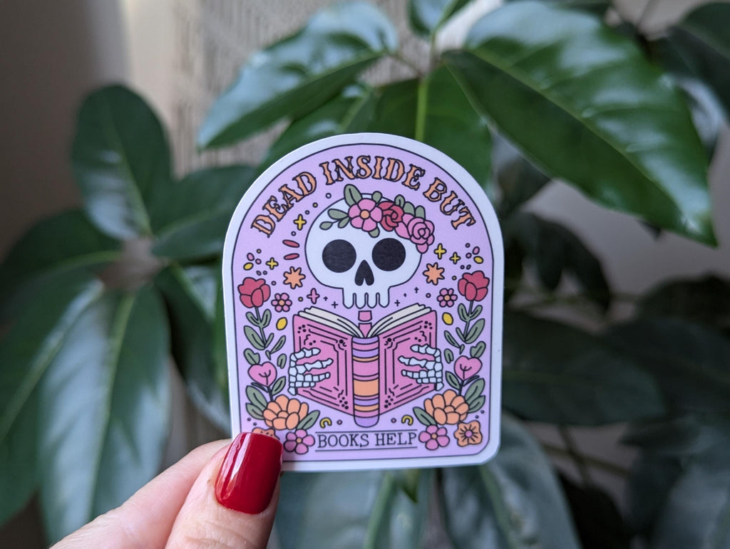 Dead inside but books help, bookish stickers for laptop, book gifts for book lovers, reader gift, booktrovert sticker, booktok merch, smut
