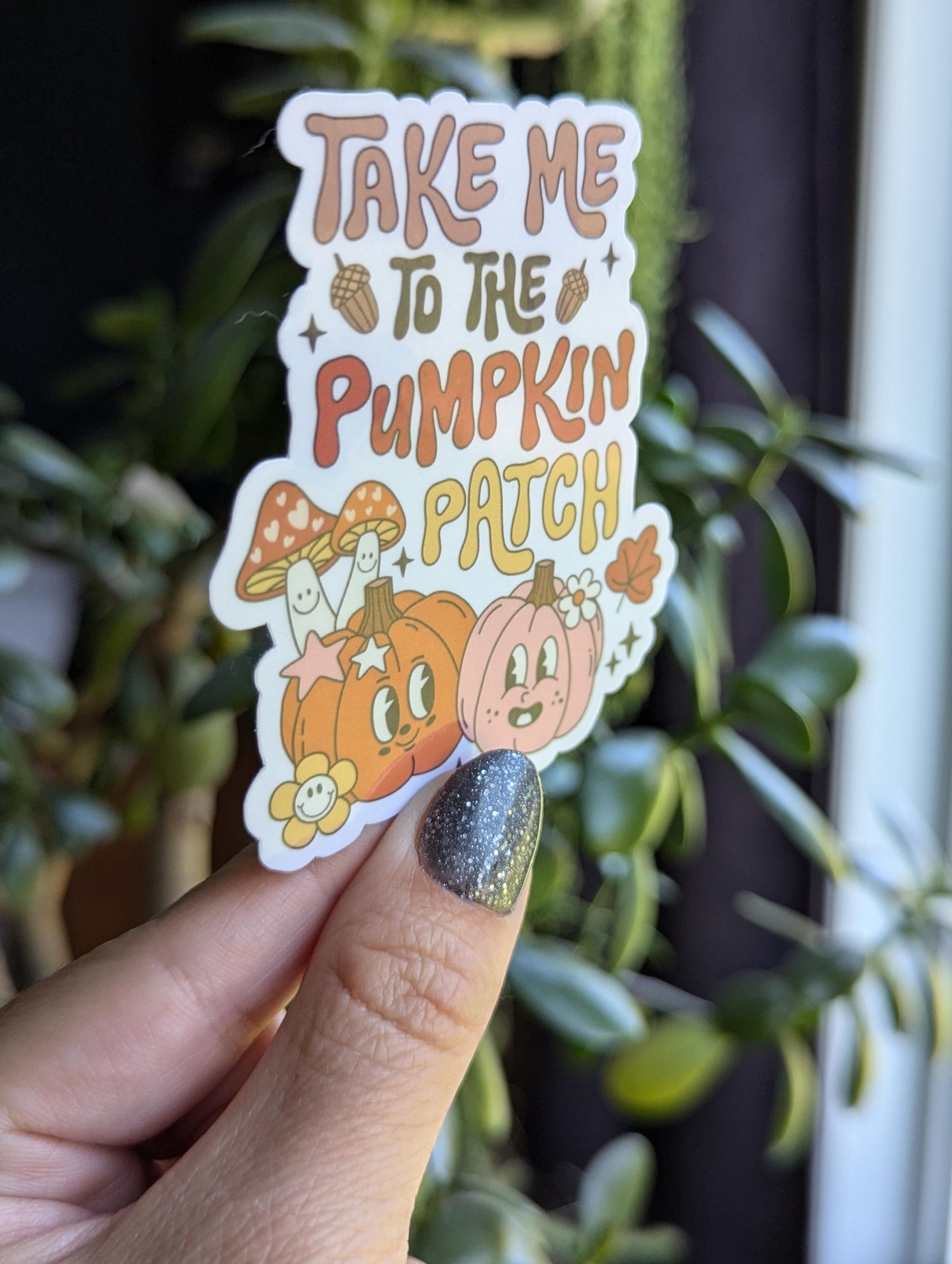 Take me to the pumpkin patch, autumn gifts for fall lovers, pumpkin patch sticker for laptop, Halloween sticker for water bottle, fall vibes