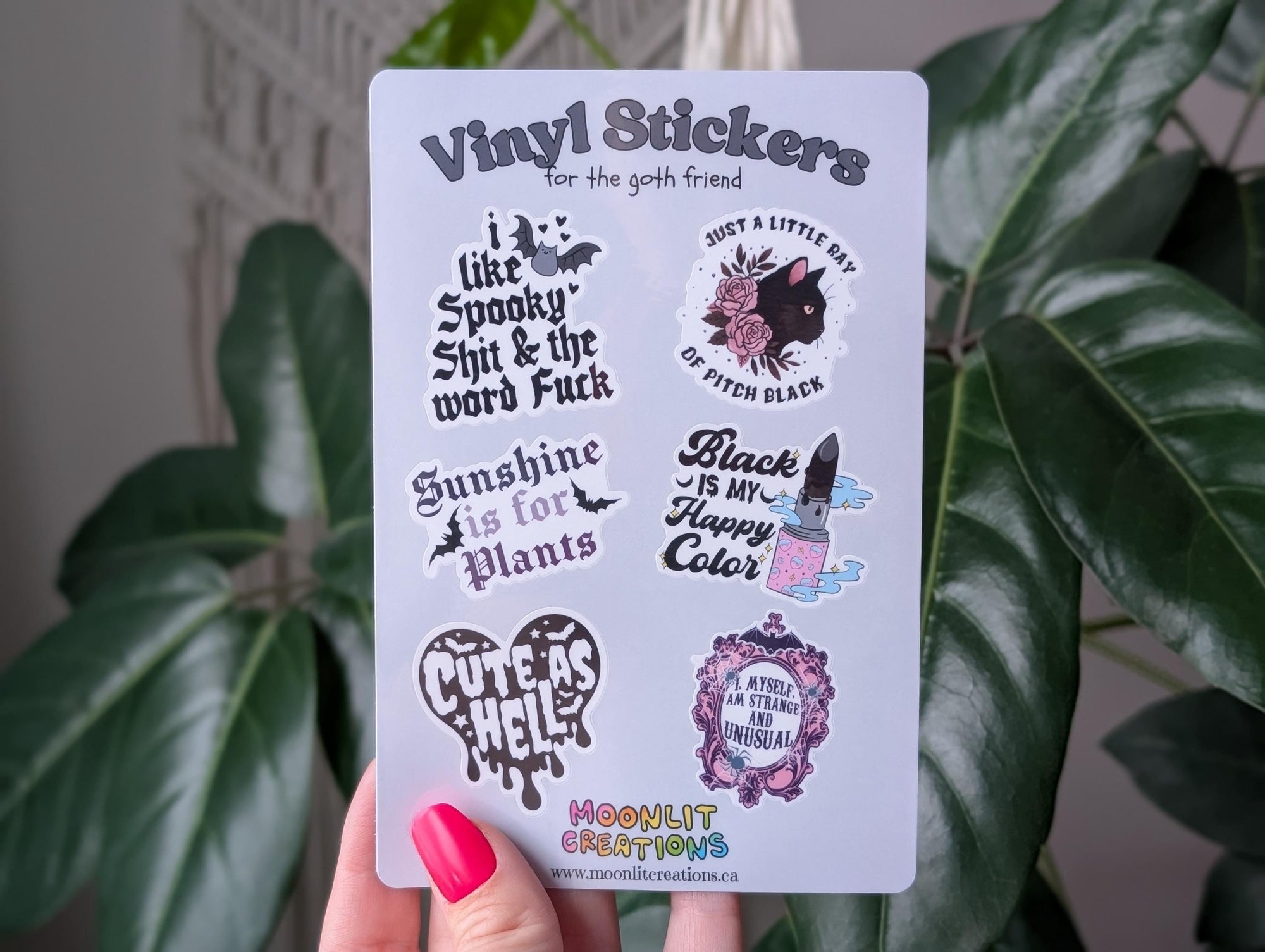 Goth vinyl sticker sheet, spooky alternative aesthetic stickers for laptop, gift for goth friend, black cat, black stickers for water bottle