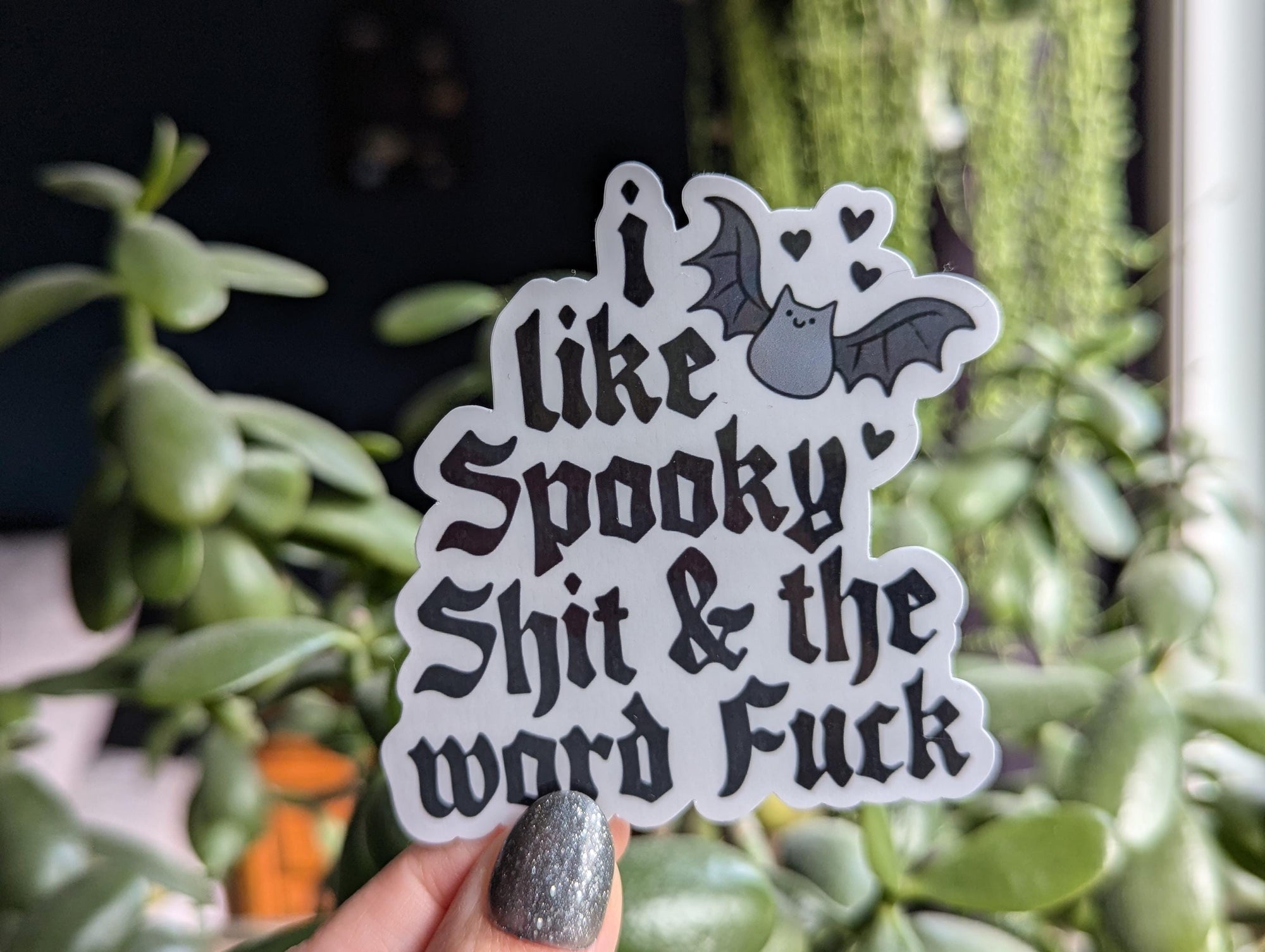I like spooky shit and the word fuck, Halloween stickers for phone case, Goth stickers for laptop, black bat, spooky lover, swear gift for