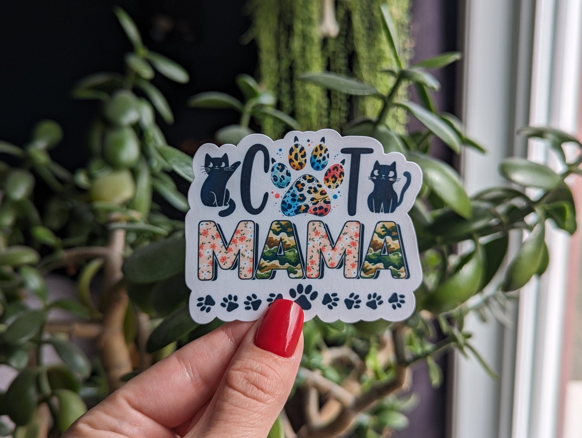 Cat mama, cat lover stickers for kindle, kitten stickers for bottles, animal lover gift for best friend female, pet mom gift for sister