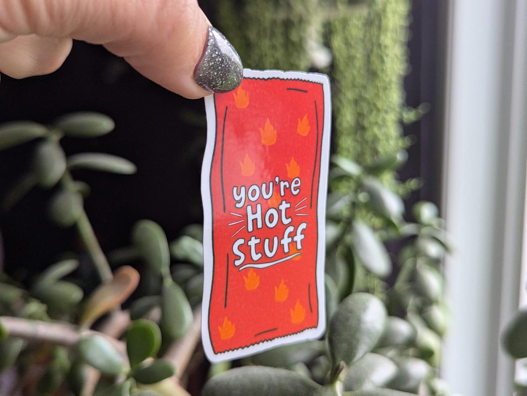 You're hot stuff sticker, spicy chips sticker, funny stickers for water bottle, small gift for girlfriend, spicy food sticker, food gift for