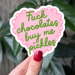 Funny pickle sticker, anti chocolate valentines gift idea, funny gift for pickle lovers, funny Valentines Day sticker, pickle themed gift
