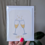 Cheers Greeting Card, Champagne Glasses Celebration Card, Minimilast Hand Draw Card, Congratulations Cheers Card, Toast Card
