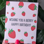 Berry Happy Birthday Card, Cute Strawberry Birthday Card, Pun Birthday Card, Fruit Themed Greeting Card for Friend, Happy Birthday Card