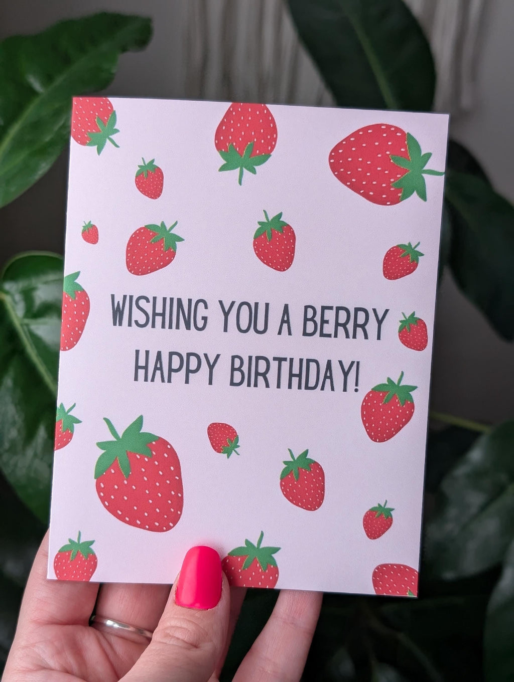 Berry Happy Birthday Card, Cute Strawberry Birthday Card, Pun Birthday Card, Fruit Themed Greeting Card for Friend, Happy Birthday Card