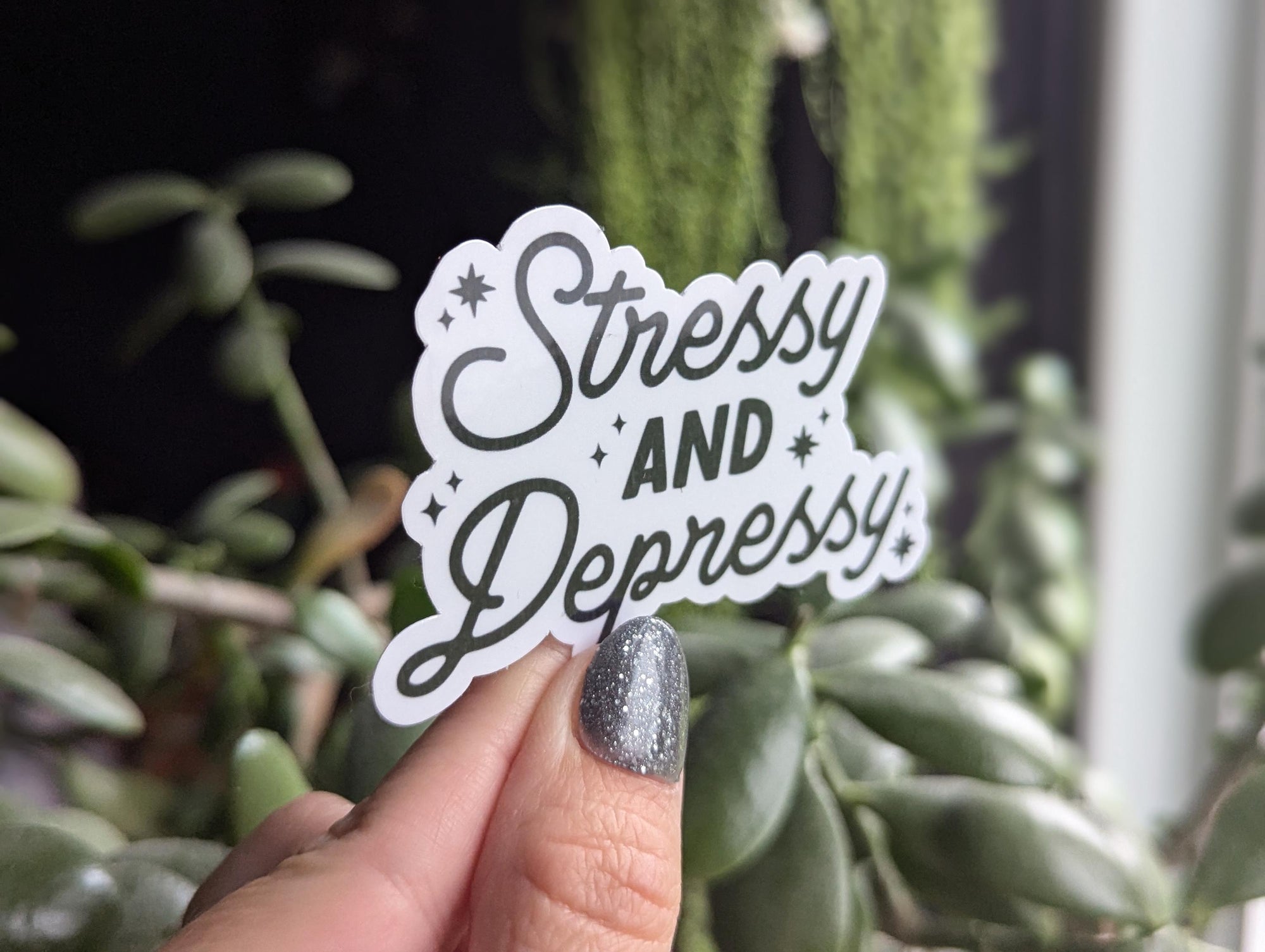 Stressy and depressy sticker, funny mental health stickers for water bottle, mental health awareness sticker for hydroflask, anxiety sticker