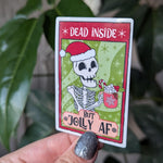Dead inside but jolly AF sticker, skull tarot card, dark humor stickers for laptop, mental health stickers, trendy Christmas, holiday gift