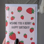 Berry Happy Birthday Card, Cute Strawberry Birthday Card, Pun Birthday Card, Fruit Themed Greeting Card for Friend, Happy Birthday Card