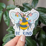 Be kind sticker for laptop, bee stickers for hydroflask, insect gifts for bug lovers, motivational stickers for kindle, cute stickers for he