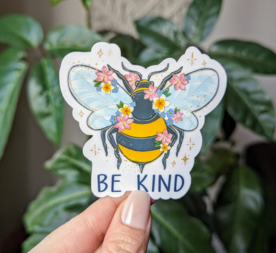 Be kind sticker for laptop, bee stickers for hydroflask, insect gifts for bug lovers, motivational stickers for kindle, cute stickers for he