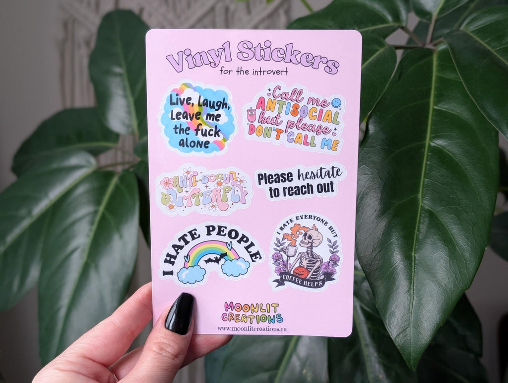 Funny introvert vinyl sticker sheet, anti social stickers for laptop, gap filler stickers for introverts, I hate people, call me antisocial