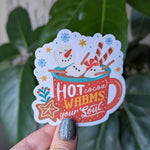Hot cocoa warms your soul sticker, cute Christmas stickers, snowman stickers for water bottle, holiday stickers, gift for Christmas lovers