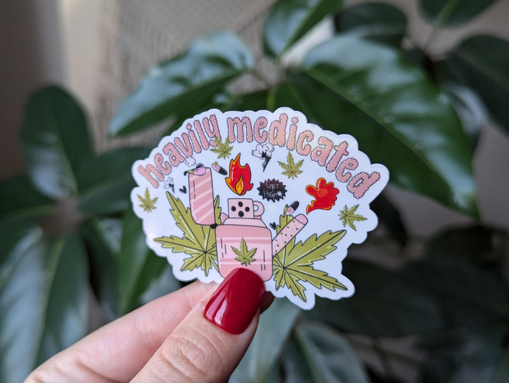 Heavily medicated, weed stickers for laptop, cannabis accessories, smoker gifts, stoner mom, stoner gifts for women, marijuana stickers