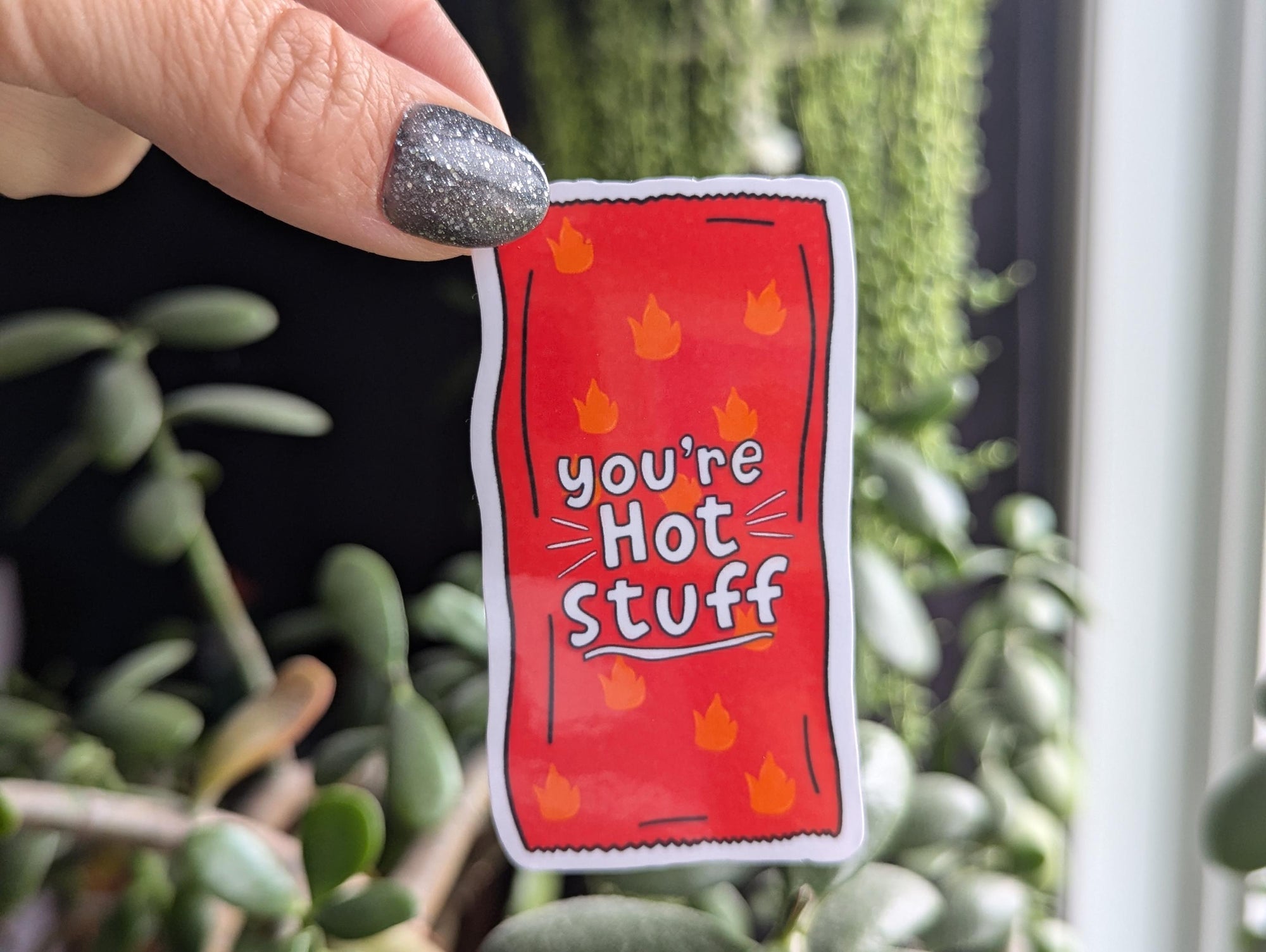 You're hot stuff sticker, spicy chips sticker, funny stickers for water bottle, small gift for girlfriend, spicy food sticker, food gift for