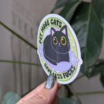 Pet more cats give less fucks, funny cat stickers for water bottle, cat mom gifts, snarky stickers for kindle, black cat sticker, small gift