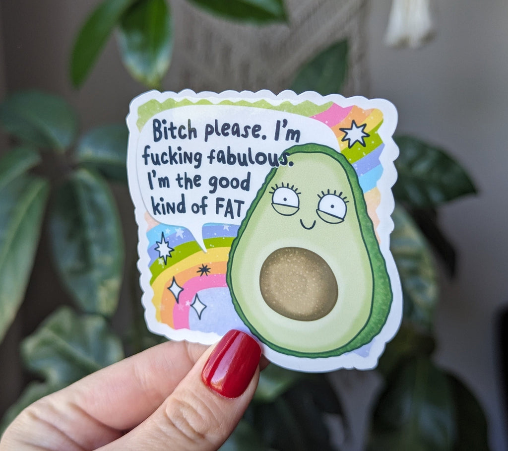 Body positive stickers for water bottle, self love gifts for her, avocado stickers for hydroflask funny, motivational stickers for women