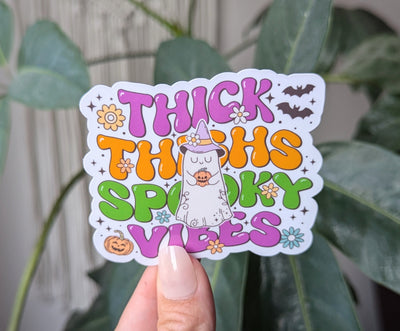 Thick thighs spooky vibes, Halloween gifts for women, fall stickers for kindle, spooky season stickers for hydroflask funny, autumn vibes