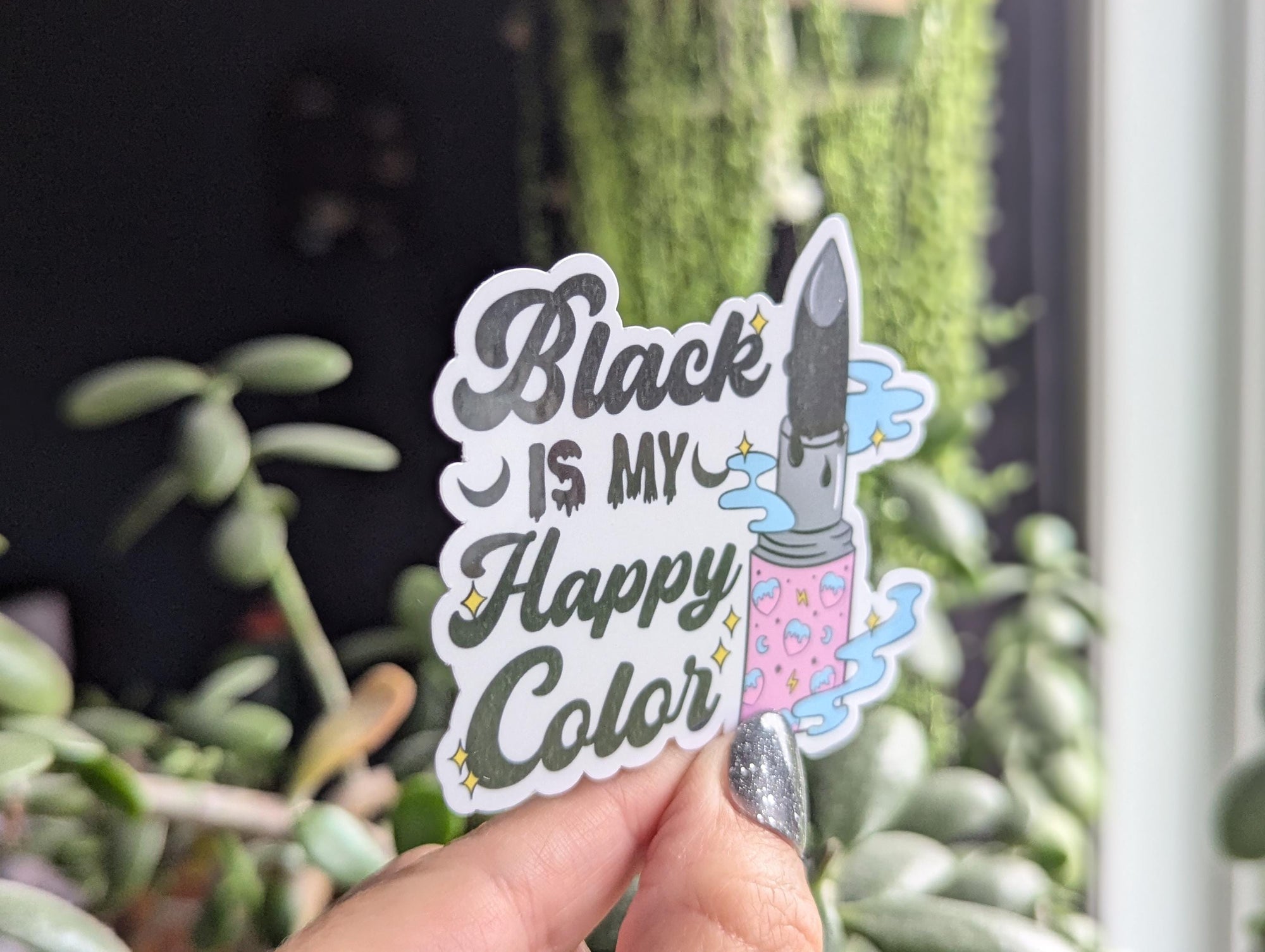 Black is my happy color sticker, goth lipstick, emo stickers for water bottle, witchy gifts for women, funny stickers for laptop, small gift
