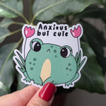 Anxious but cute frog sticker for kindle, anxious girly, mental health stickers for hydroflask funny, funny gift for sister, trendy stickers