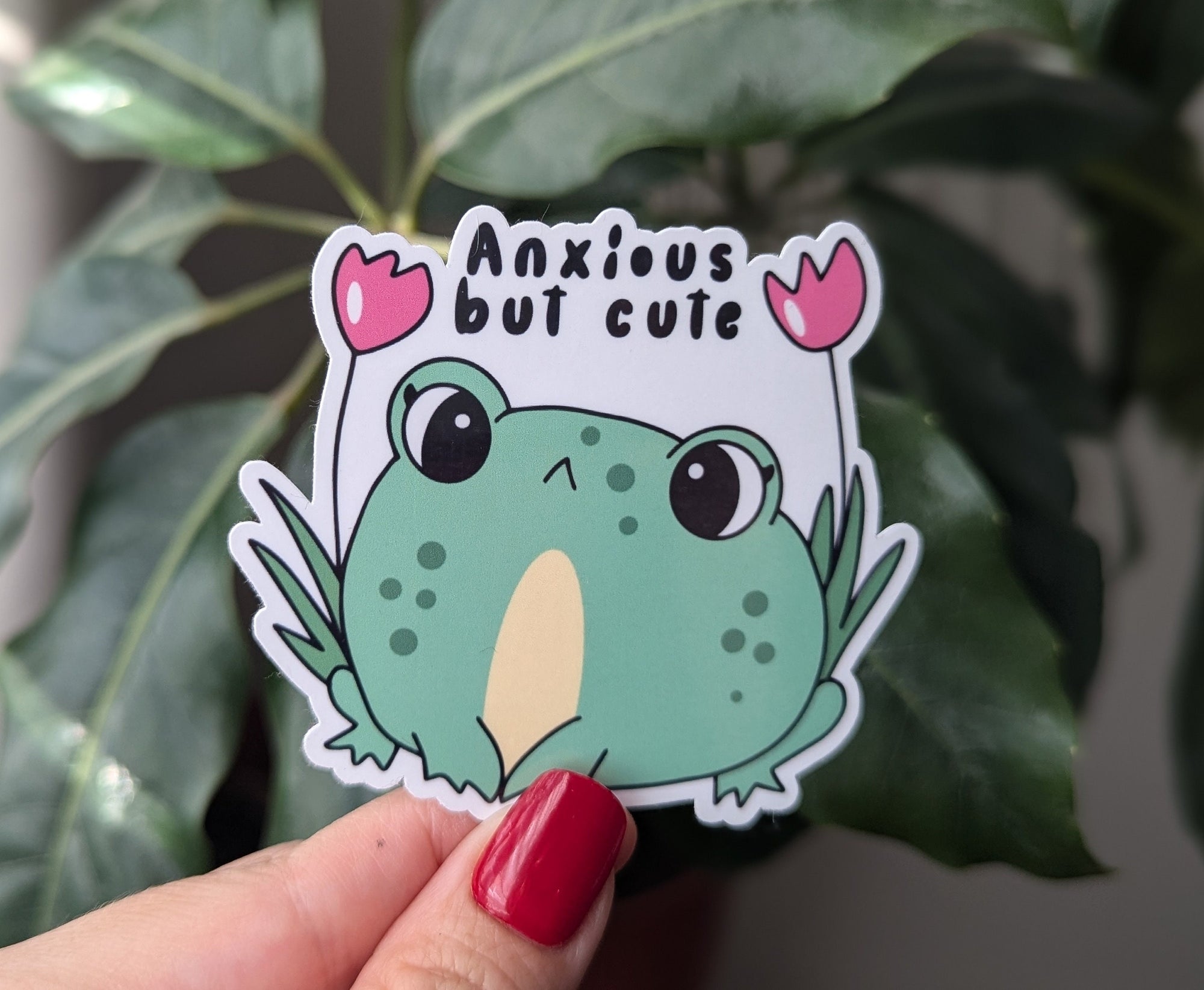 Anxious but cute frog sticker for kindle, anxious girly, mental health stickers for hydroflask funny, funny gift for sister, trendy stickers