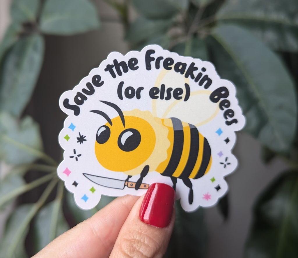 Save the Bees Sticker, Funny Pollinator Decal, Hydroflask Nature Sticker, Bee Laptop Sticker, Gardener Gift, Eco Friendly Vinyl Sticker