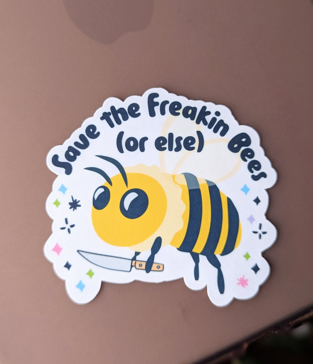 Save the Bees Sticker, Funny Pollinator Decal, Hydroflask Nature Sticker, Bee Laptop Sticker, Gardener Gift, Eco Friendly Vinyl Sticker