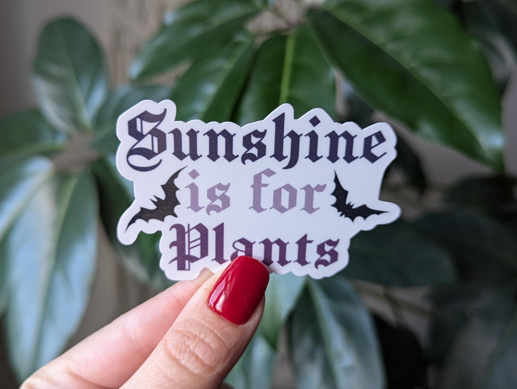 Sunshine is for plants sticker, gothic gifts for plant people, vampire sticker, dark academia, bat sticker, spooky stickers, night hawk