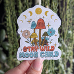Stay wild moon child sticker, mushroom water bottle stickers, hippie stickers, free spirit quotes, gift for witchy friend, celestial sticker