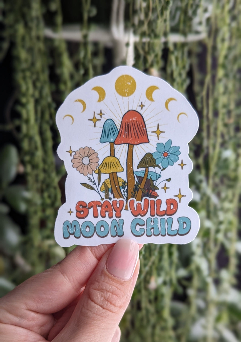Stay wild moon child sticker, mushroom water bottle stickers, hippie stickers, free spirit quotes, gift for witchy friend, celestial sticker
