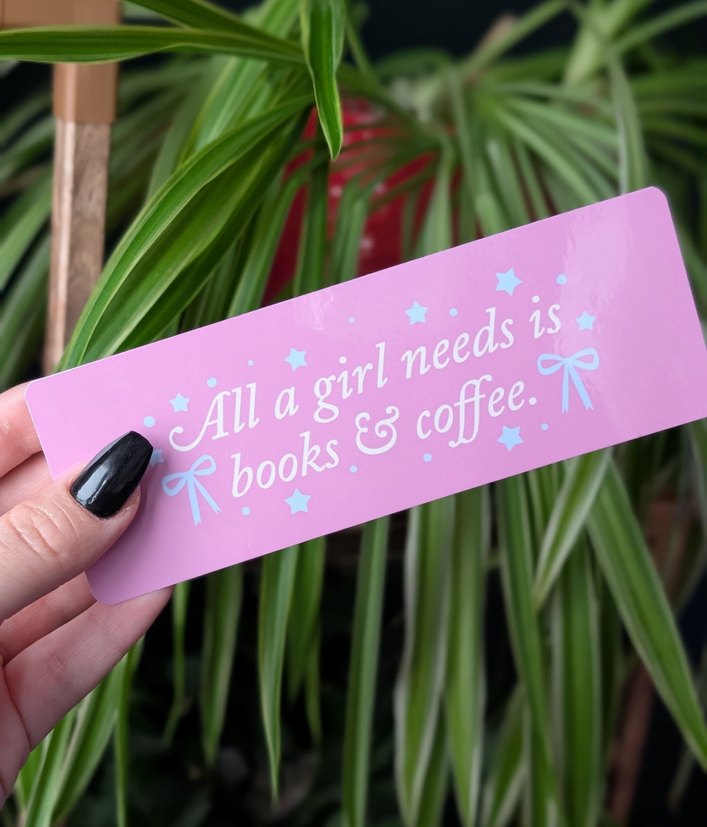 All I Need Is Books and Coffee Bookmark | Cute Pink Reader Gift | Book Lover Bookmark | Coffee Lover Gift Idea