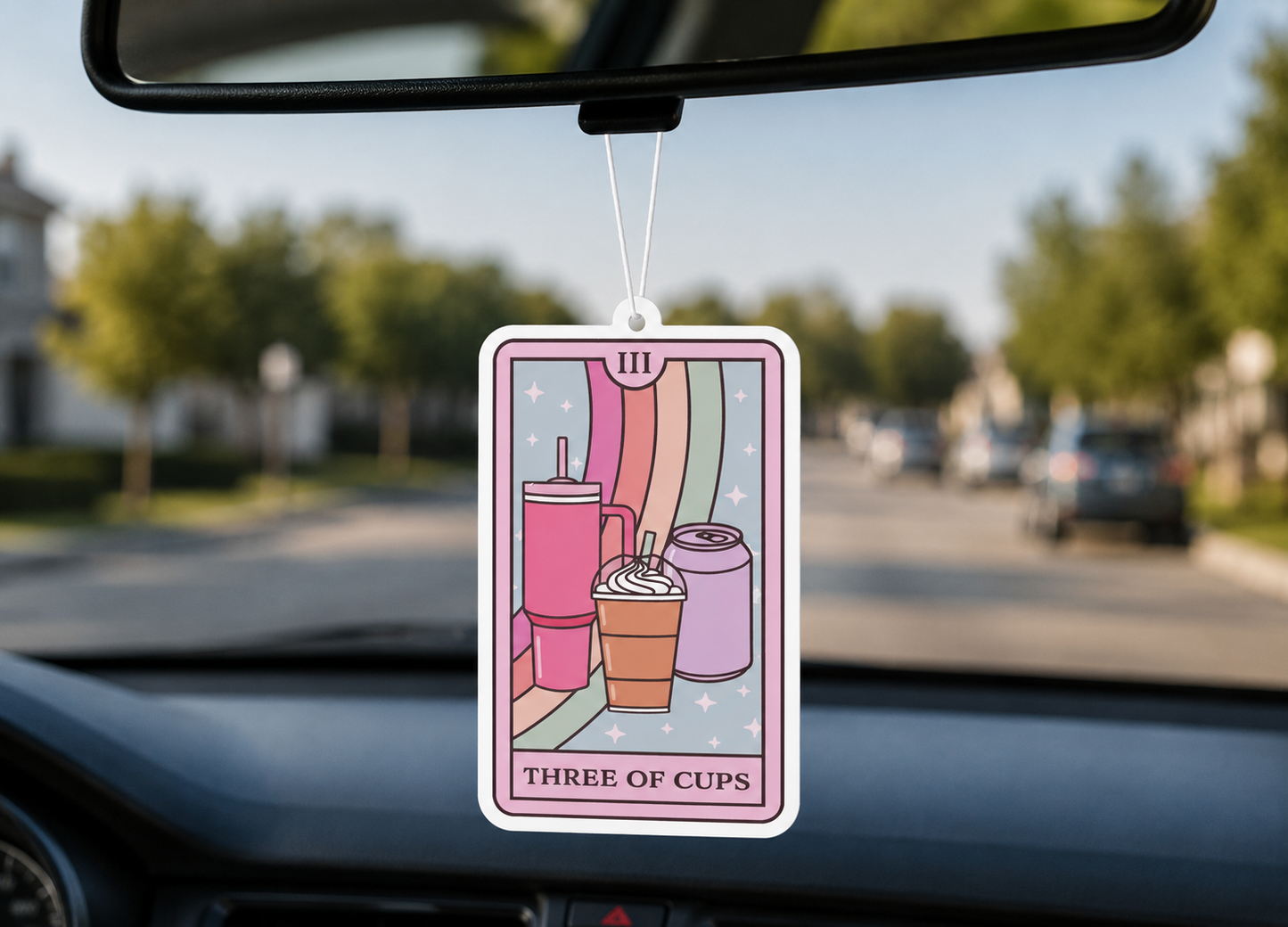 Three of Cups Tarot Air Freshener | Green Tea Scent | Cute Tarot Card Car Air Freshener Gift