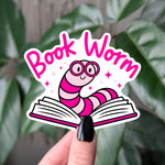 Book Worm Reading Sticker Cute Book Lover Design