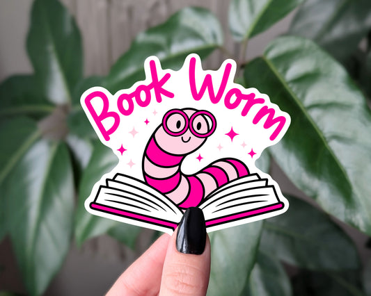 Book Worm Reading Sticker Cute Book Lover Design
