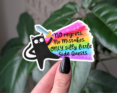 No Regrets Cat Sticker – Silly Side Quest Rainbow Sticker