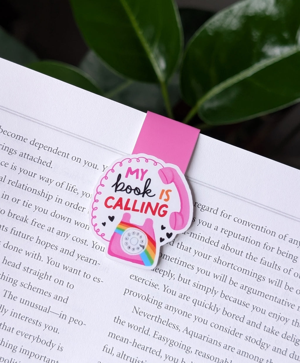 My Book Is Calling Magnetic Bookmark – Pink Retro Phone