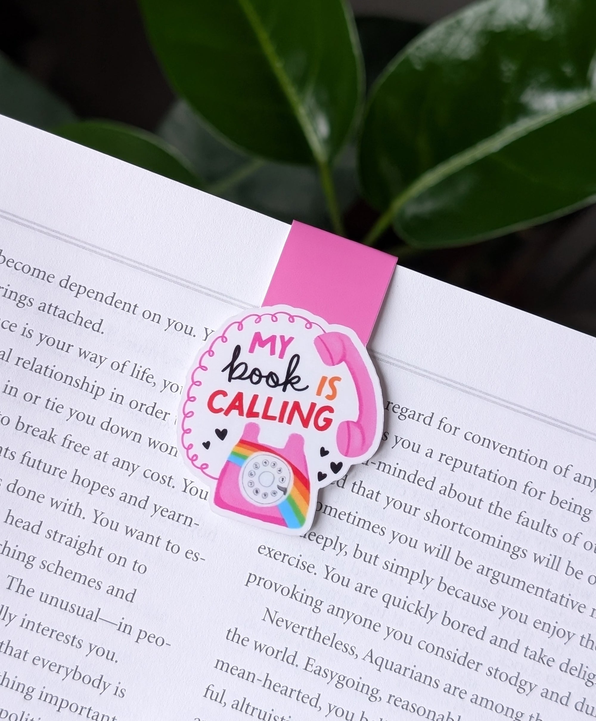 My Book Is Calling Magnetic Bookmark – Pink Retro Phone