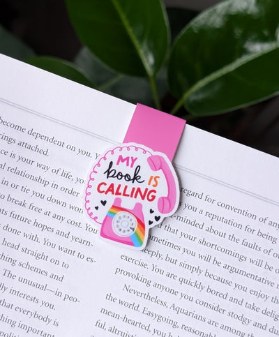 My Book Is Calling Magnetic Bookmark – Pink Retro Phone
