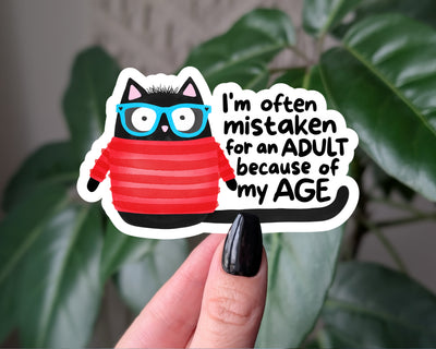 Funny Adulting Cat Sticker | Mistaken for an Adult Vinyl Decal