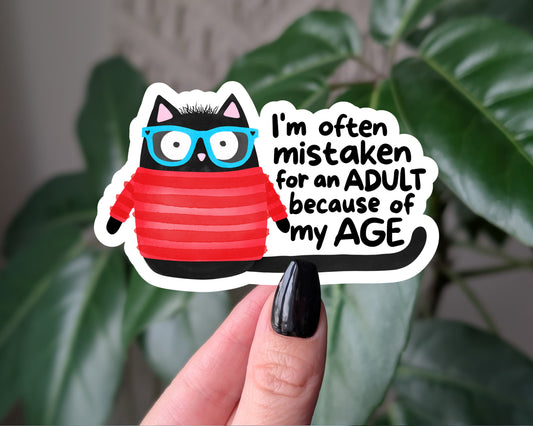 Funny Adulting Cat Sticker | Mistaken for an Adult Vinyl Decal