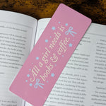 All I Need Is Books and Coffee Bookmark | Cute Pink Reader Gift | Book Lover Bookmark | Coffee Lover Gift Idea