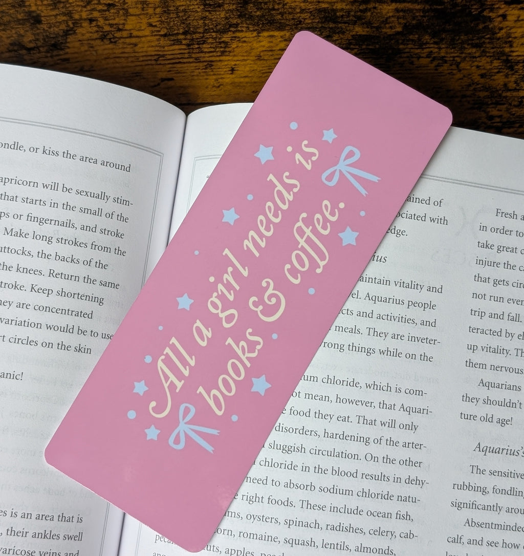 All I Need Is Books and Coffee Bookmark | Cute Pink Reader Gift | Book Lover Bookmark | Coffee Lover Gift Idea